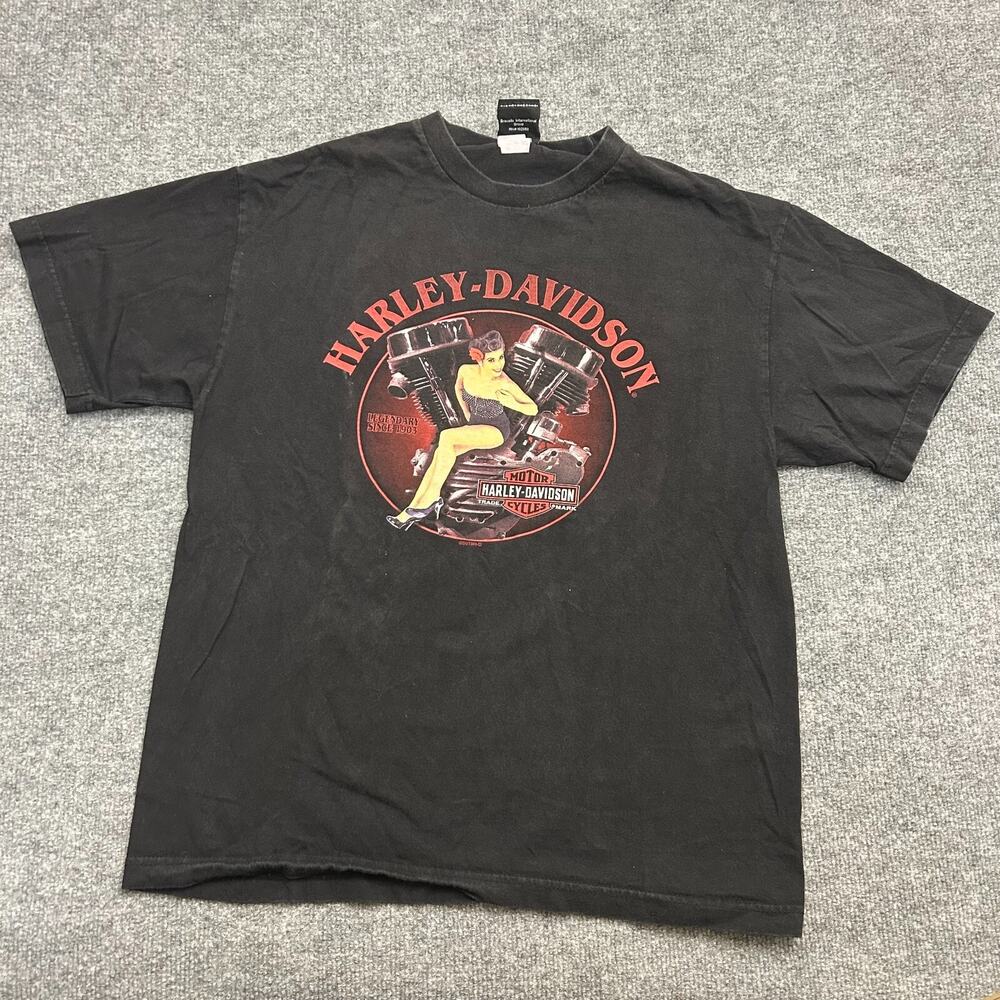 Harley Davidson Pin-Up Girl T-Shirt Men's L Black Short Sleeve Tee Colorado